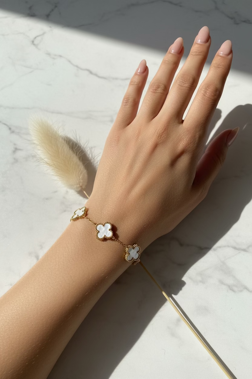 Four Leaf White Clover Bracelet