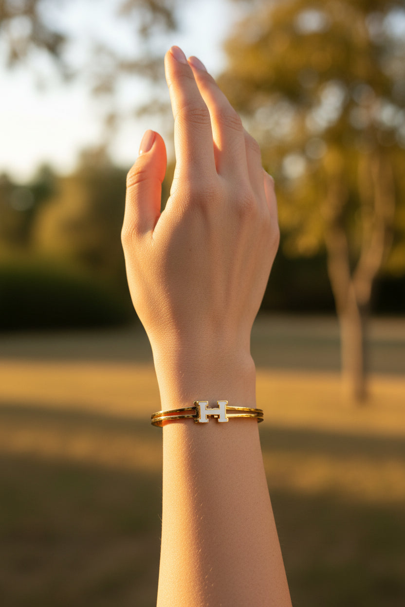 White H-Charm Bangle Bracelet