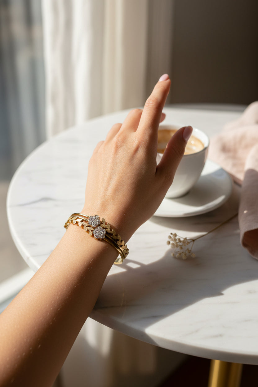 Studded Flower Bangle Bracelet