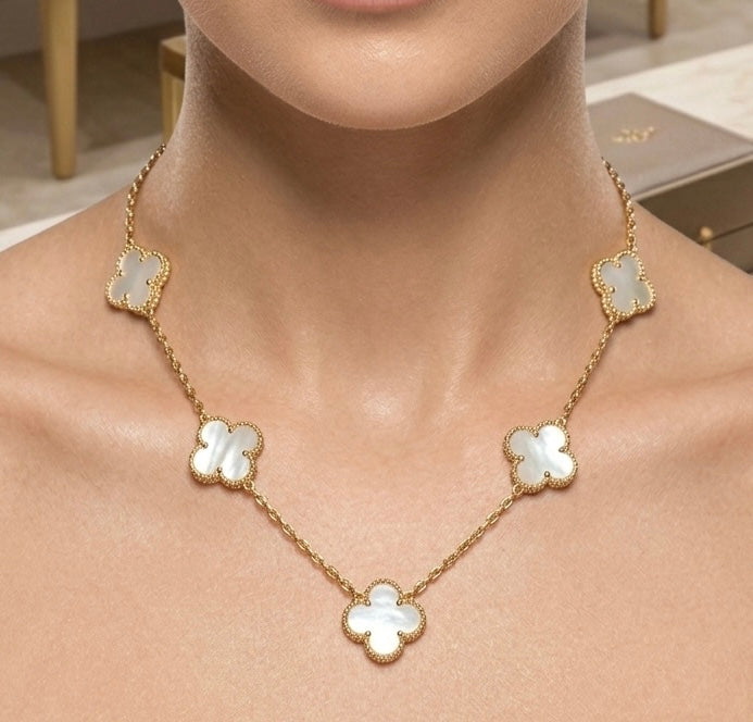 White and Gold four leaf necklace