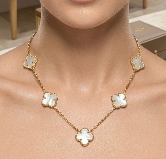 White and Gold four leaf necklace