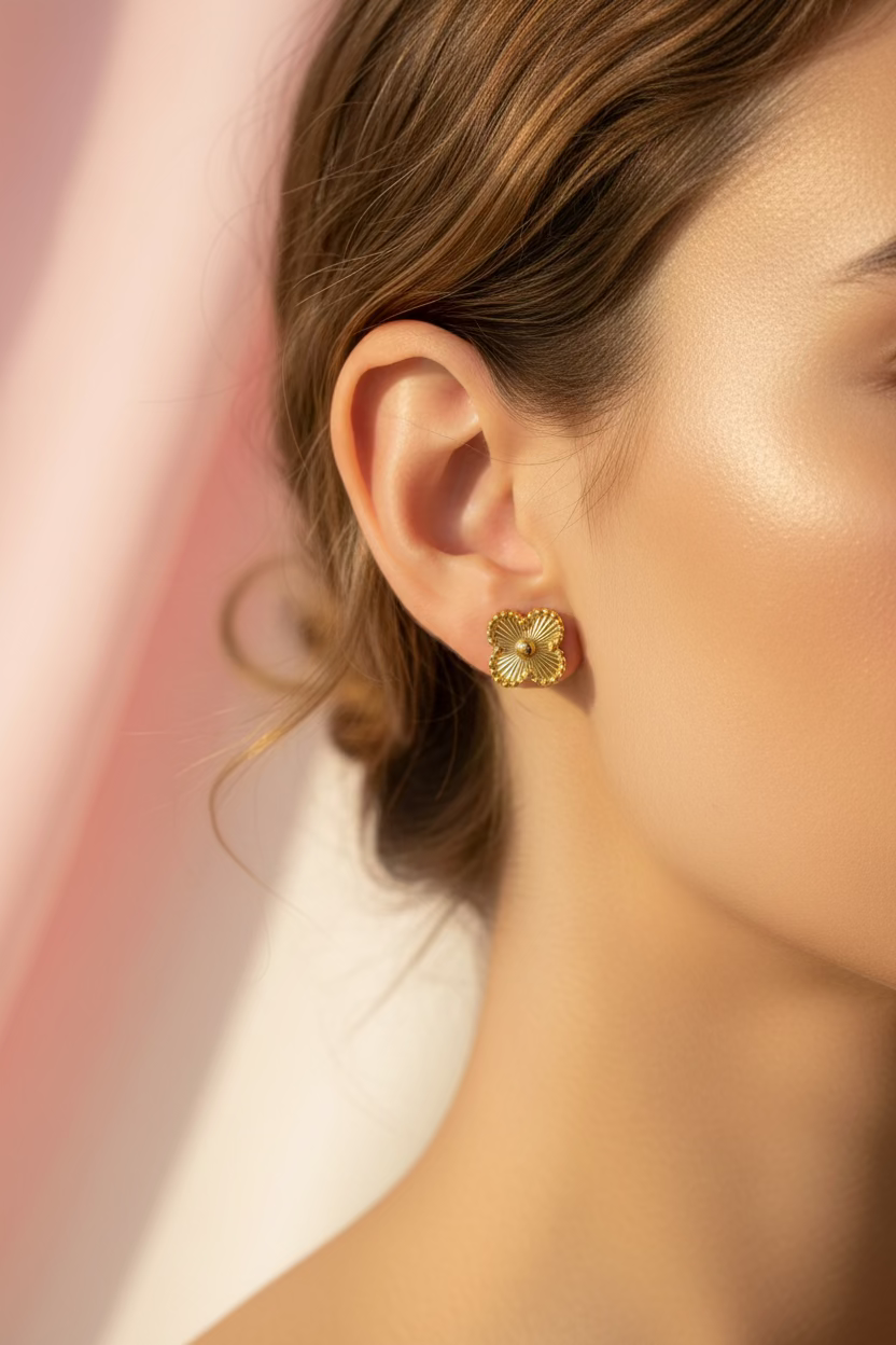 Golden Clover Studs Earrings