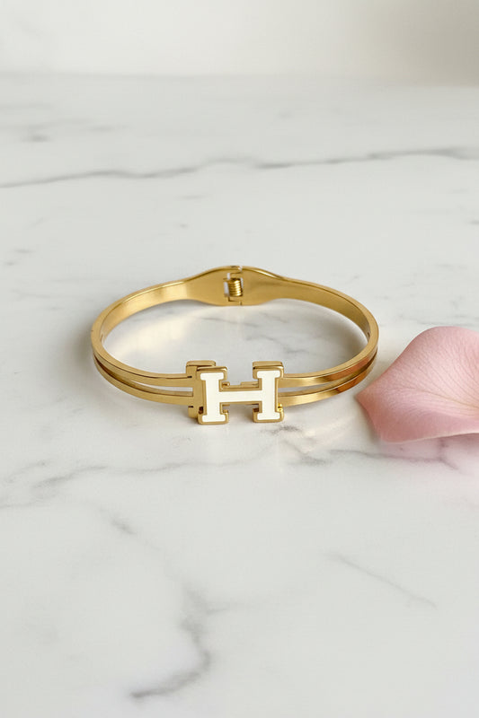 White H-Charm Bangle Bracelet