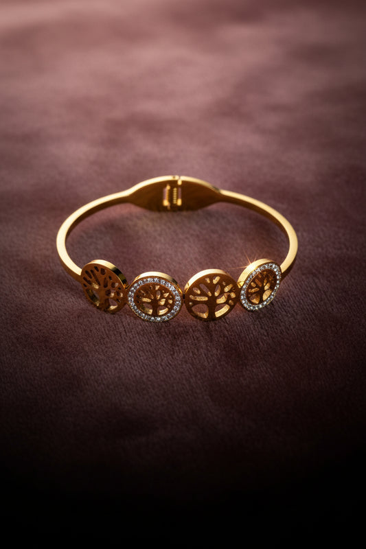 Golden and Diamond Studded Tree Bangle Bracelet