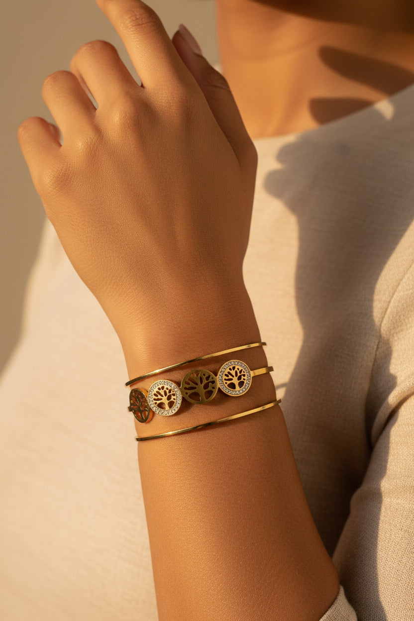 Golden and Diamond Studded Tree Bangle Bracelet