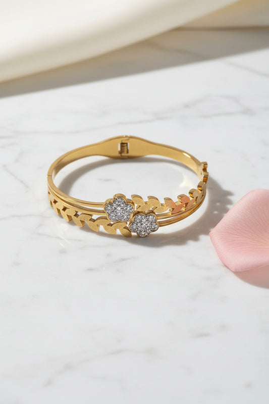 Studded Flower Bangle Bracelet