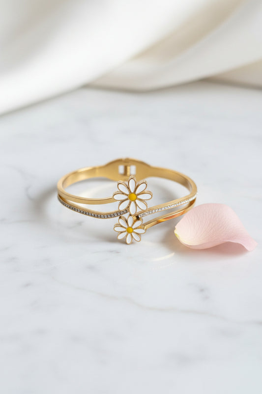 White Daisy Bangle Bracelet