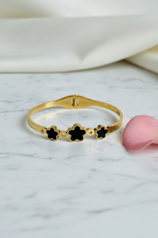 Triple Star Black and Golden Bangle Bracelet