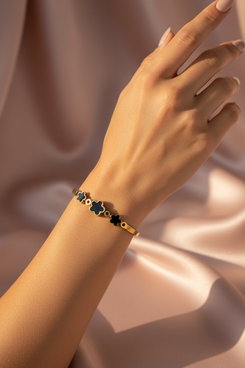 Triple Star Black and Golden Bangle Bracelet