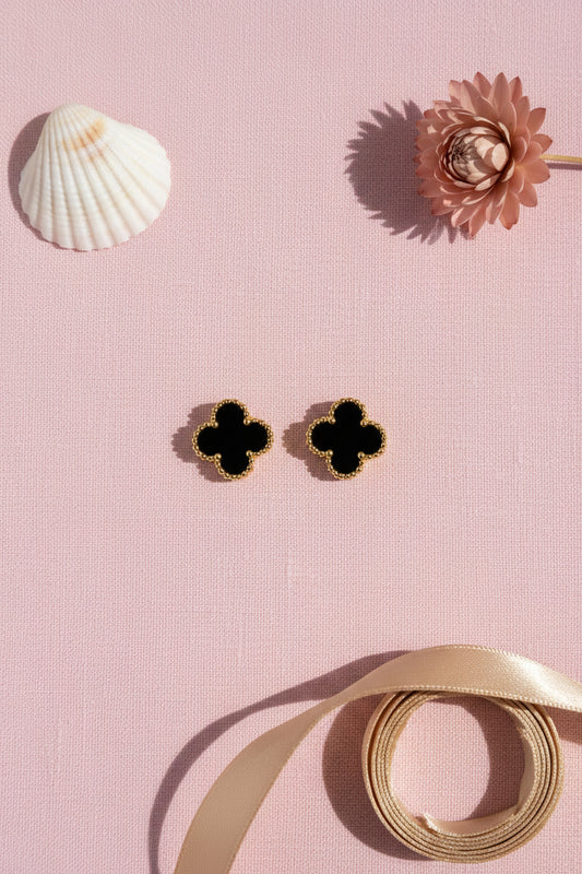 Black Gold Clover Studs Earrings