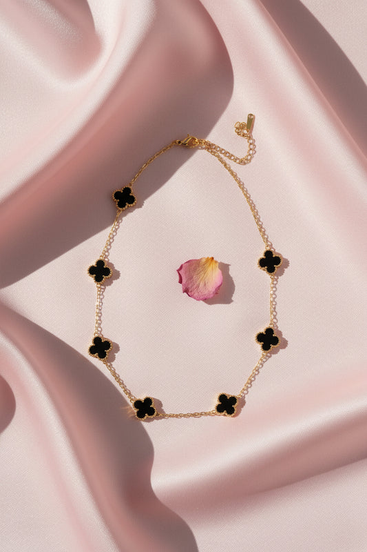 Four Leaf Black and Gold Clover Necklace