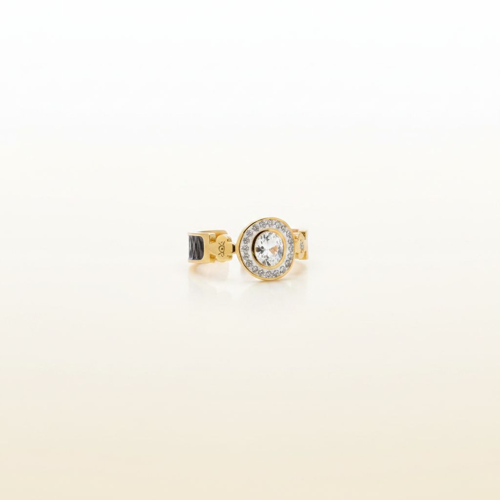 Gold Ring on Cream Background